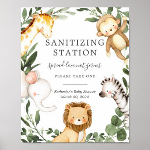 Safari Animals Baby Shower Sanitizing Station Sign