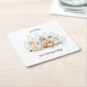 Safari Animals Baby Shower Square Paper Coaster