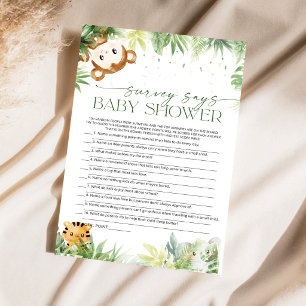 Safari Animals Baby Shower Survey Says Game Card