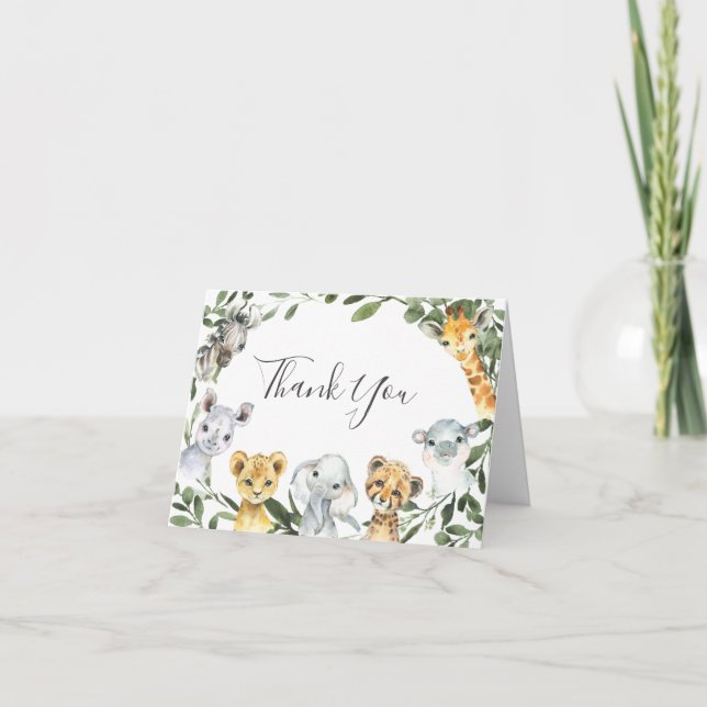 Safari Animals Baby Shower Thank You Card (Front)