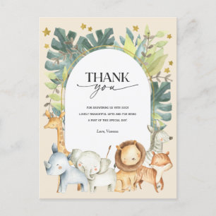 Safari animals baby shower thank you postcard