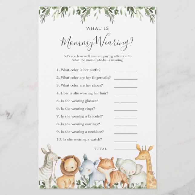 Safari Animals Baby Shower What is Mommy Wearing (Front)