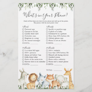 Safari Animals Baby Shower What's in Your Phone