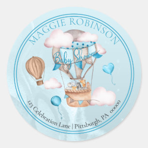 Safari Animals Balloons Baby Shower Return Address Classic Round Sticker