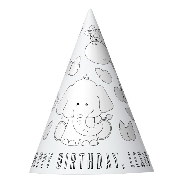 Safari Animals Birthday - Colour Your Own Party Ha Party Hat (Front)