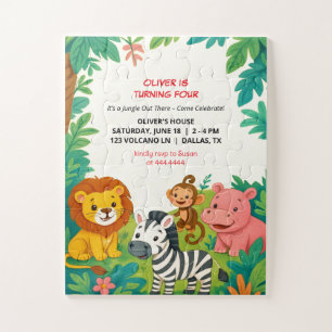 Safari Animals Birthday Invitation Boy Jungle Gift Jigsaw Puzzle