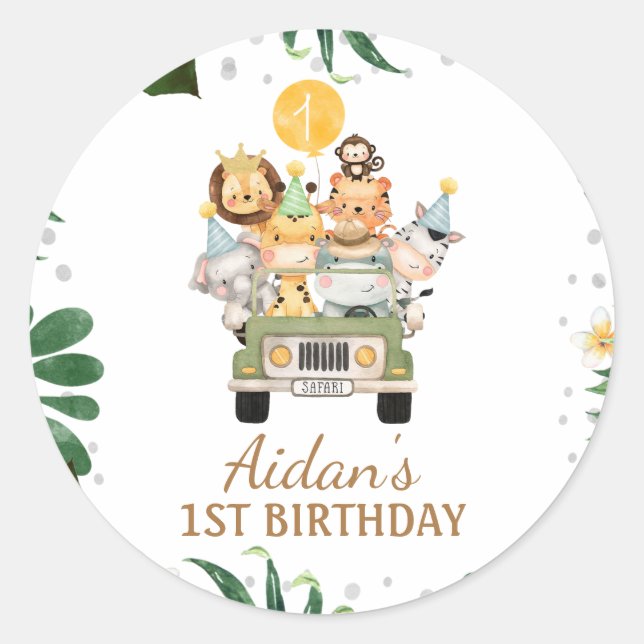 Safari Animals Birthday Party  Classic Round Sticker (Front)