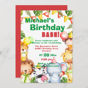 Safari Animals Birthday Party Invitation