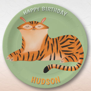 Safari animals birthday tiger boy paper plate