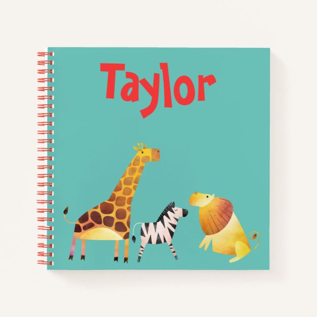Safari Animals Blue Background Notebook (Front)