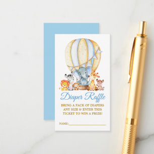 Safari Animals Blue Balloon Diaper Raffle Shower Enclosure Card