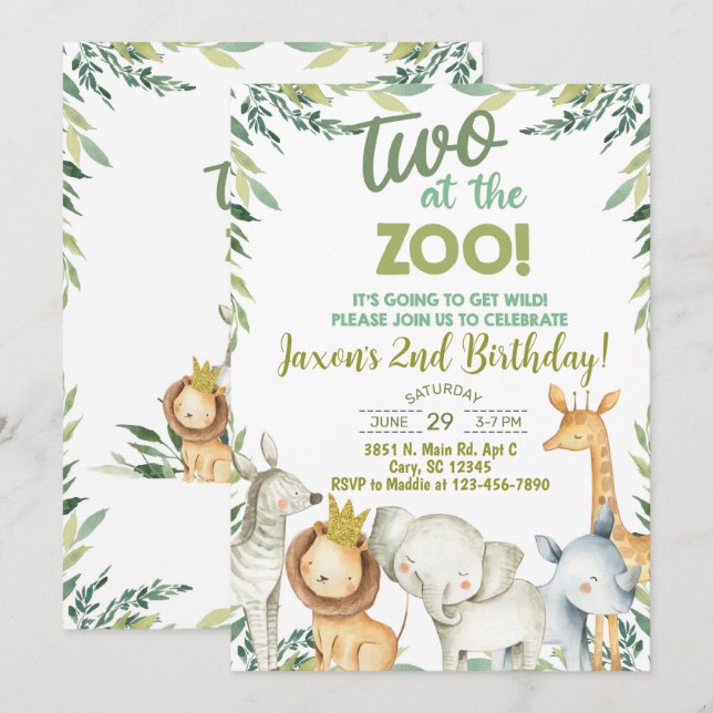 Safari animals boy 2nd birthday invitation. invitation (Front/Back)