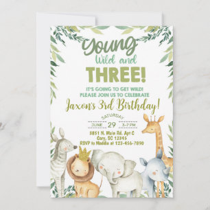 Safari animals boy 3rd birthday invitation. invitation