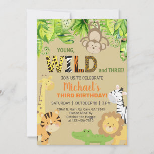 Safari animals boy 3rd third birthday invite. invitation