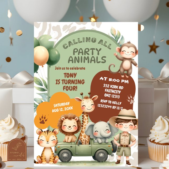 Safari Animals Boy Adventure Birthday Invitation (Creator Uploaded)