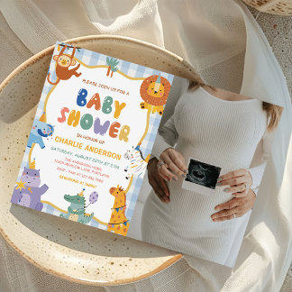 Safari Animals Boy Baby Shower Photo Invitation