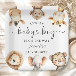 Safari Animals Boy Baby Shower Tropical Jungle Paper Plate