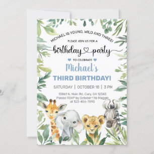 Safari animals boy birthday invite, any age. invit invitation