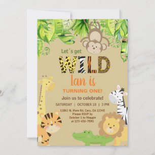 Safari animals boy Wild One 1st birthday invite. Invitation