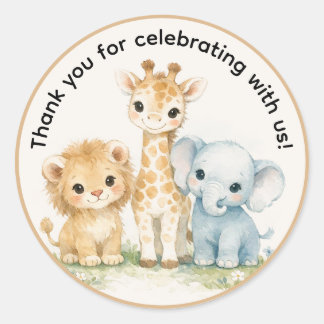 Safari Animals Brown Blue Boho Thank You  Classic Round Sticker