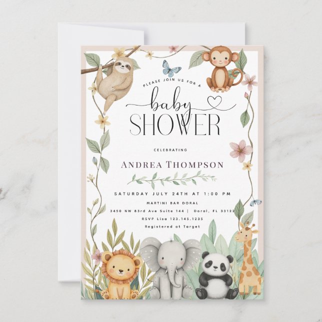 Safari Animals Calligraphy Boho Baby Shower Invita Invitation (Front)