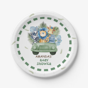 Safari Animals Car Boy Baby Shower Paper Plate