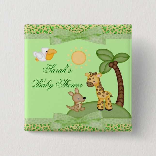Safari Animals Cheetah Print Baby Shower 2 Inch Square Button (Front)