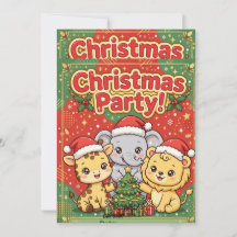Safari Animals Christmas Party Invitation