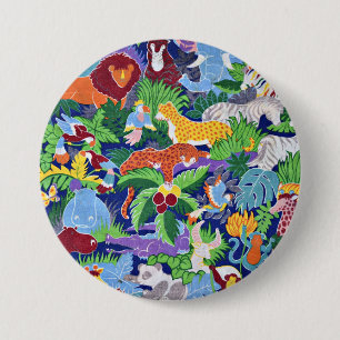 Safari Animals, colourful pattern, 3 Inch Round Button