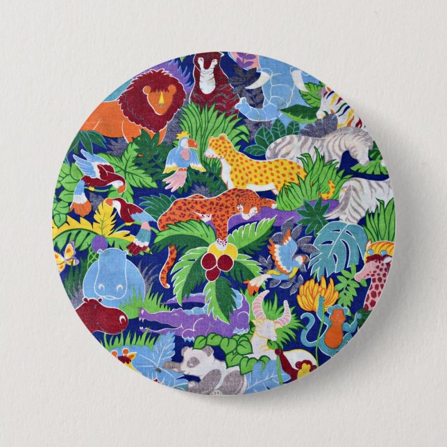 Safari Animals, colourful pattern, 3 Inch Round Button (Front)