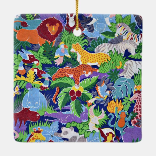Safari Animals colourful pattern Ceramic Ornament (Back)