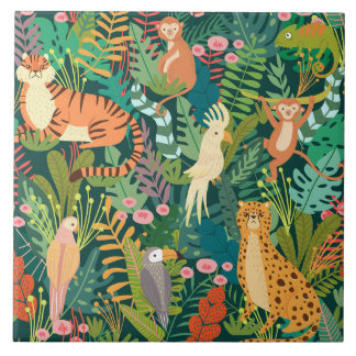 Safari animals colourful pattern ceramic tile