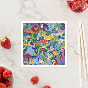 Safari Animals, colourful pattern, Napkin
