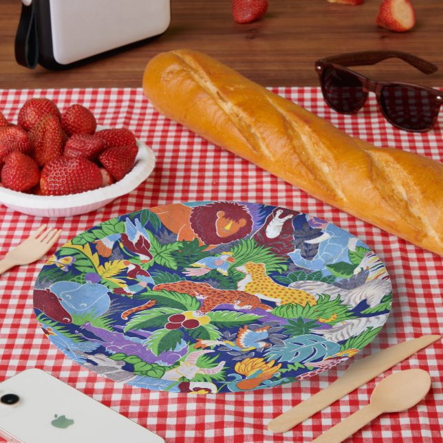 Safari Animals colourful pattern Paper Plate (Picnic)