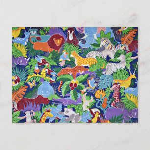 Safari animals colourful pattern postcard
