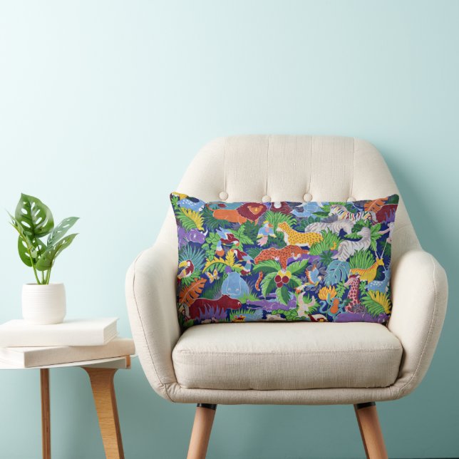 Safari animals colourful pattern throw pillow (Chair)