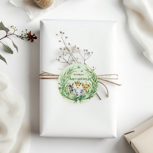 Safari Animals Cute Bow Baby Shower Classic Round Sticker