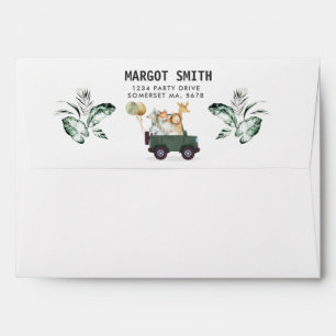 Safari Animals Drive By Baby Shower Greenery Gold Envelope