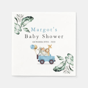 Safari Animals Drive By Baby Shower Greenery Gold Napkin