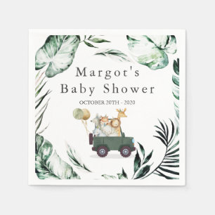 Safari Animals Drive By Baby Shower Greenery Gold Napkin