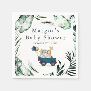 Safari Animals Drive By Baby Shower Greenery Gold Napkin