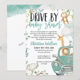 Safari Animals Drive By Baby Shower Invitations