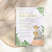 Safari Animals Drive By Pink Car Girl Baby Shower