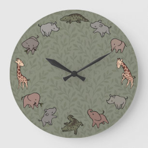Safari Animals (elephant, giraffe, croc & rhino)   Large Clock
