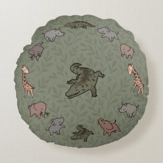 Safari Animals (elephant, giraffe, croc & rhino) Round Pillow