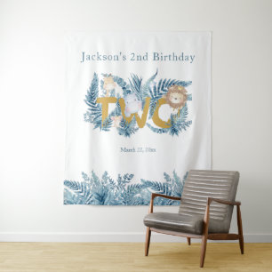 Safari Animals Exotic Custom Boy Second Birthday Tapestry