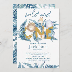Safari Animals Exotic First Birthday Invitation