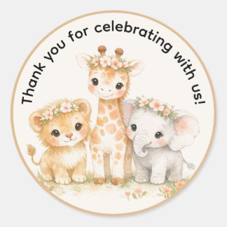Safari Animals Floral Girl Boho Thank You  Classic Round Sticker