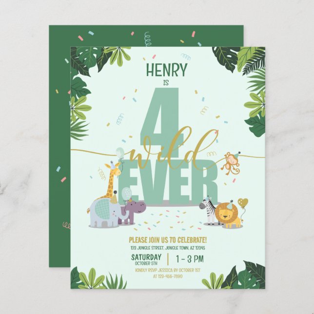 Safari Animals Four Ever Wild Budget Birthday (Front/Back)