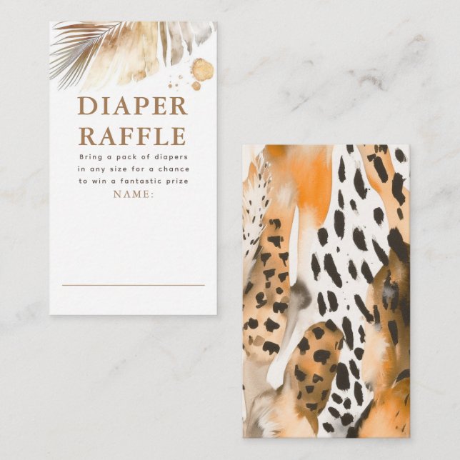 Safari Animals Fur Prints Diaper Raffle Tickets Enclosure Card (Front/Back)
